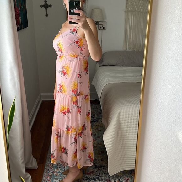 J. Crew Mercantile Pink Floral Tiered Sleeveless Maxi Dress Size 4 - Picture 3 of 6